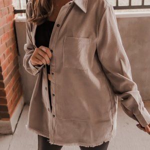 Women's Lightweight Corduroy Oversized Fray Hem Jacket - Gray